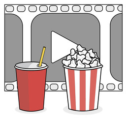 cola and popcorn watching movies. vector illustration.