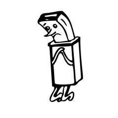 A sad flash drive in the form of a man. Black and white vector illustration. Isolated on a white background.