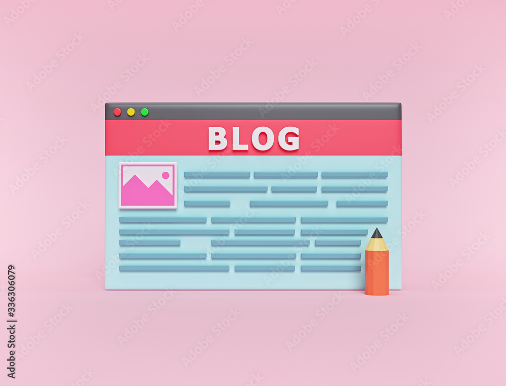 Aufkleber web site blog page minimal concept isolated on pastel pink background. 3d rendering
