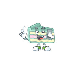 Cartoon design concept of vanilla slice cake talking on phone