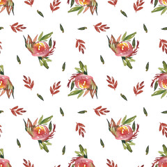 Seamless pattern from hand draw watercolor painting of flowers on white. Use for menu, weddings, invitations, design.