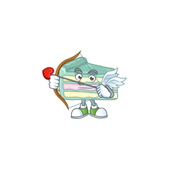 Charming picture of vanilla slice cake Cupid mascot design concept with arrow and wings