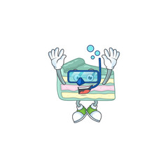 Mascot design concept of vanilla slice cake wearing Diving glasses