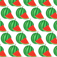 Seamless pattern of ripe watermelon with red juicy slices.