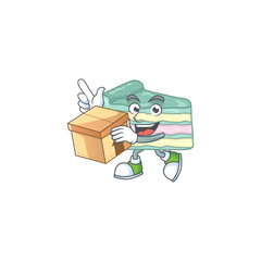 Vanilla slice cake cartoon design style having gift box
