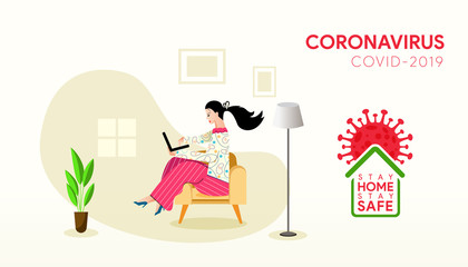 New normal lifestyle concept. Young woman working or study at home. Self-quarantine to prevent coronavirus / COVID-19