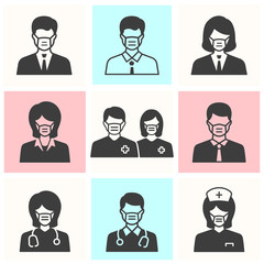 Doctor icon set. Illustrations isolated on white.