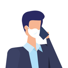 businessman with face mask isolated icon vector illustration design