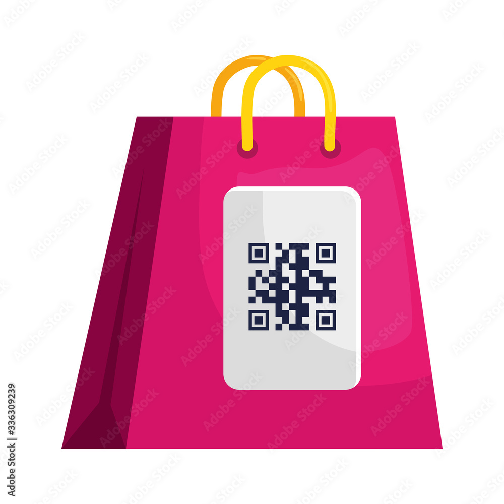 Poster qr code over bag design of technology scan information business price communication barcode digital 