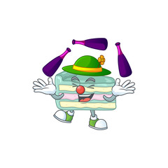 mascot cartoon style of vanilla slice cake playing Juggling on stage