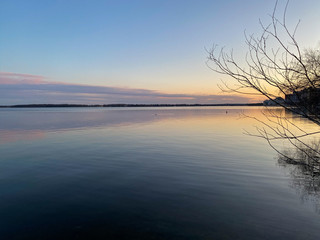 blue hour sunset lake loon ducks beaver rocks