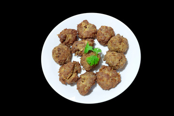 Minced Pork Balls on black isolated.