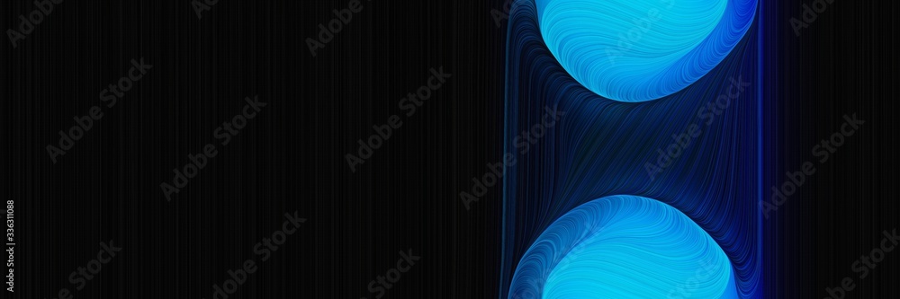 Poster elegant dynamic horizontal header with dodger blue, black and midnight blue colors. fluid curved lines with dynamic flowing waves and curves