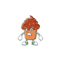Mascot design style of chocolate cupcake with angry face