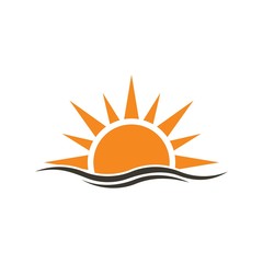 Sunset or sunrise logo vector on white background. Sun design for weather, summer, spring.