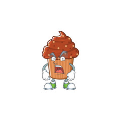 Chocolate cupcake cartoon character design with mad face