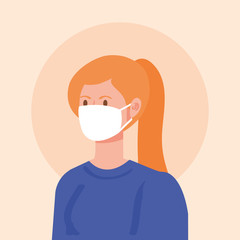 young woman with face mask vector illustration design