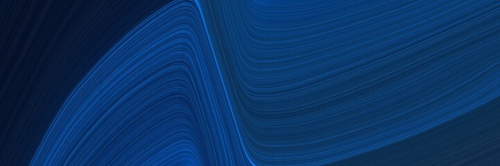 elegant dynamic designed horizontal banner with midnight blue, strong blue and very dark blue colors. fluid curved flowing waves and curves