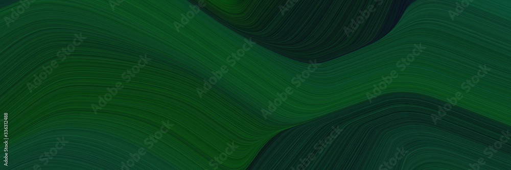 Poster elegant moving header design with very dark green and dark slate gray colors. fluid curved flowing waves and curves