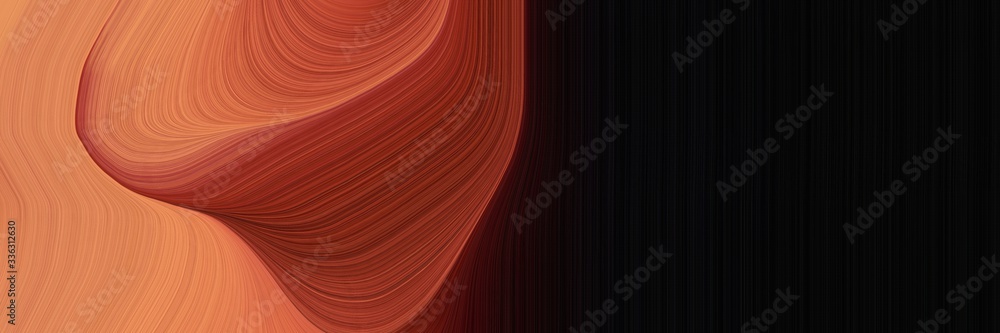 Poster elegant dynamic designed horizontal banner with black, peru and saddle brown colors. fluid curved fl