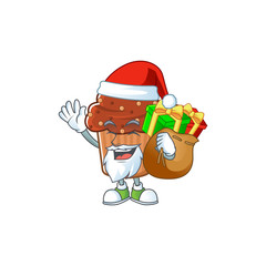 Santa chocolate cupcake Cartoon character design with sacks of gifts