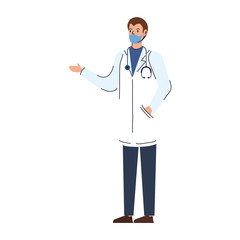 doctor male with face mask isolated icon vector illustration design