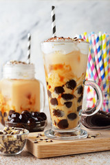 Milk bubble tea with tapioca pearls