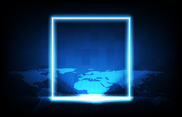 abstract background sci fi interface technology of blue light frame and world maps background