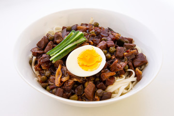 Jajangmyeon, noodle dish topped with black sauce