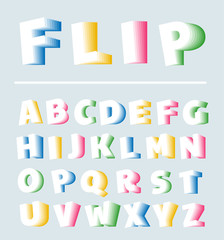 Flip font. Book pages flipped alphabet typography design vector set.