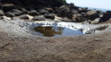 A small pool of water in a hollow of the rocks