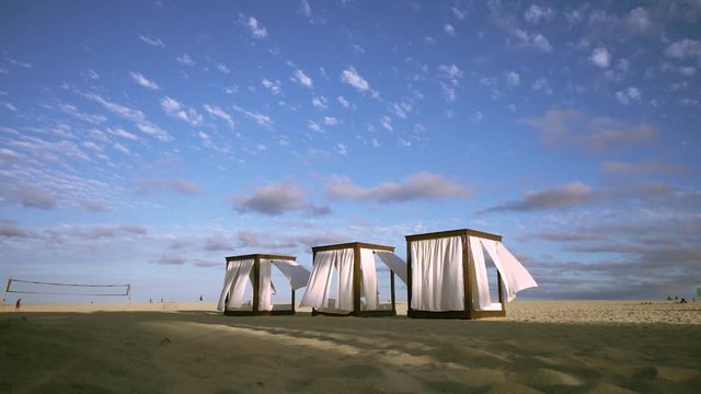Beds on the sand at the beach.