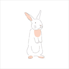 Traditional easter bunny. Happy character, spring holiday celebrate. Cute outline rabbit isolated on white background. Cartoon animal. Editable stroke. Hand drawn element, flat vector illustration