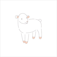 Hand drawing young easter lamb. Cute doodle farm animal isolated on white background. Simple spring animal character. Happy easter day design element, line art. Vector illustration, editable stroke