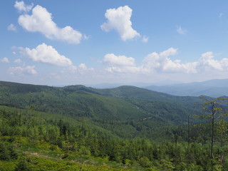 Fototapeta na wymiar Panoramic view of Beskids Mountains range near Salmopol pass Poland
