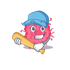 Picture of pathogenic bacteria cartoon character playing baseball