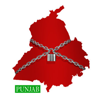 Punjab Shutdown Chain and padlock Lock Down. 3D rendering