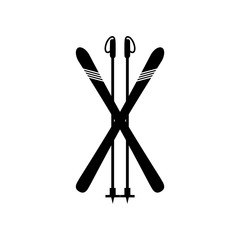 Snow ski and a stick icon. Simple winter games icon isolated on white background - obrazy, fototapety, plakaty