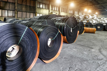 Rubber conveyor belt factory. Finished goods warehouse