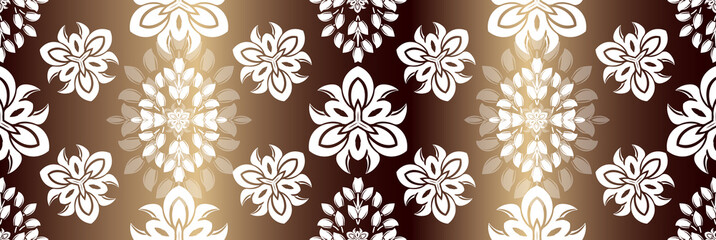 White ornament on gold background Wallpaper in the style of Baroque. Seamless vector for fabric, packaging