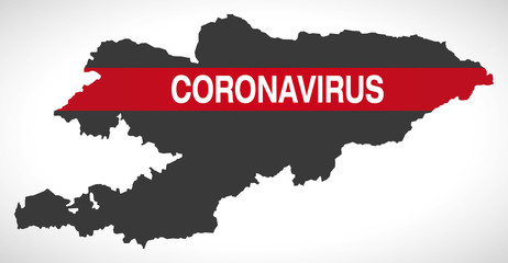 Kyrgyzstan map with Coronavirus warning illustration