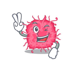 Happy pathogenic bacteria cartoon design concept with two fingers