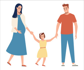 Happy full family with child, expecting a baby.