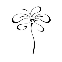 blooming flower 35. one stylized blooming flower on a short stalk without leaves in black lines on a white background