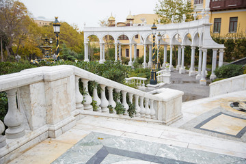 Baku, Azerbaijan - 2018: Garden water fountain of Youth. Fountain Square and the city Park in the center of Baku. Philharmonic Fountain Park near the Old City in Baku, Azerbaijan.