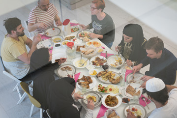 Muslim family gathering for having Iftar in Ramadan together