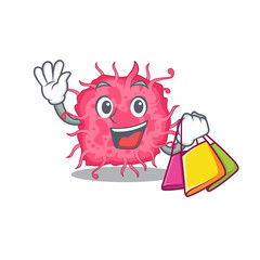 Rich and famous pathogenic bacteria cartoon character holding shopping bags