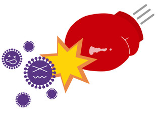 ウイルスをパンチで退治しているイラスト