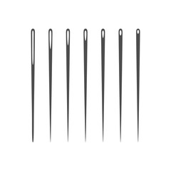 Needle silhouette icon set vector illustration. Collection of outline needle icons isolated on white background. Tailor logo template, sewing instrument design, fashion icon element, needlework skill