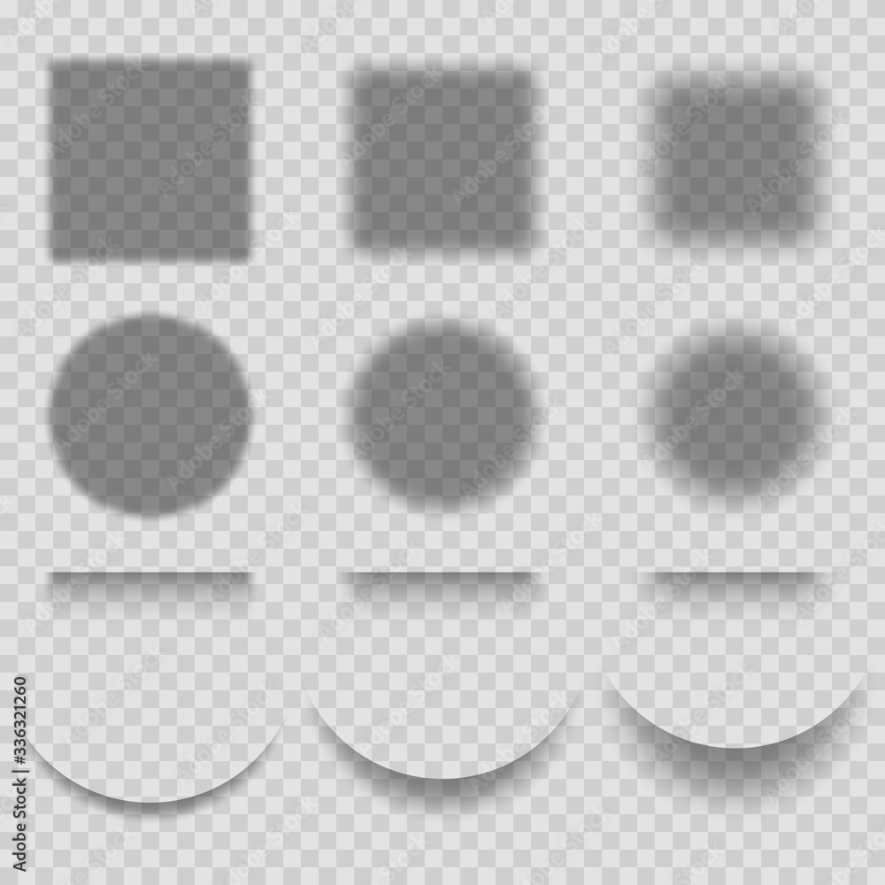 Poster shadows set isolated on transparent background. set shadow circle square different transparency. set